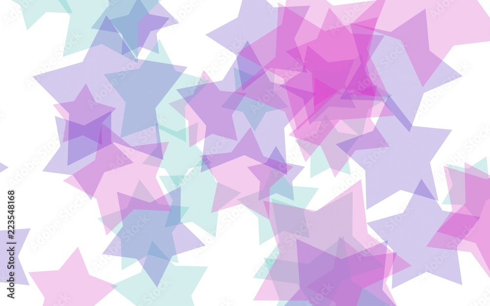 Multi Colored translucent stars on a white background. Red tones. 3D illustration