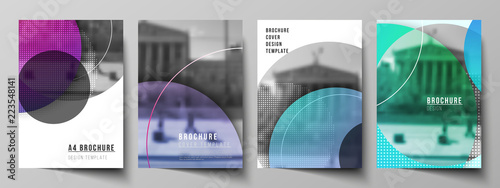 The vector layout of A4 format modern cover mockups design templates for brochure, magazine, flyer, booklet, annual report. Creative modern bright background with colorful circles and round shapes