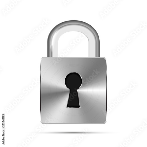 Glossy metal realistic padlock isolated on white