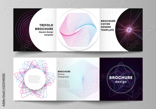 Vector layout of two square format covers design templates for trifold square brochure, flyer. Random chaotic lines that creat real shapes. Chaos pattern, abstract texture. Order vs chaos concept.