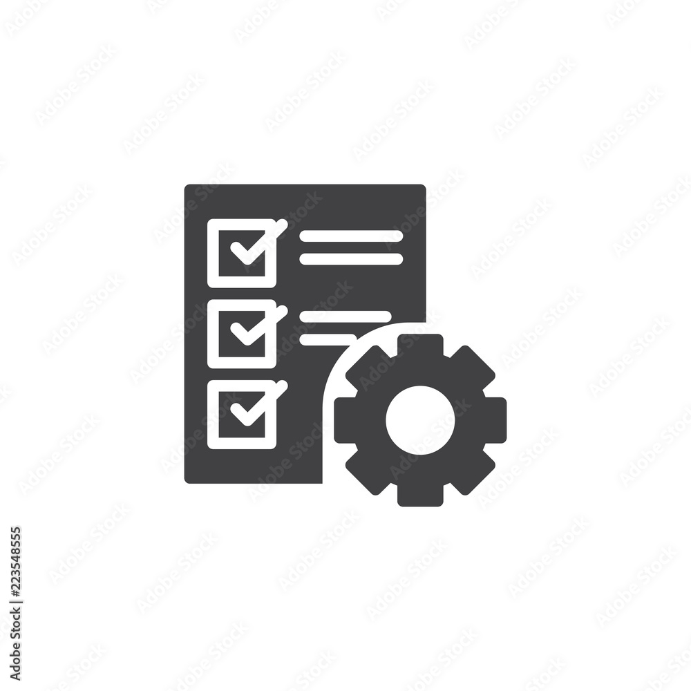 Car service check list vector icon. filled flat sign for mobile concept and web design. checklist and gear simple solid icon. Symbol, logo illustration. Pixel perfect vector graphics Car service check list vector icon. filled flat sign for mobile concept and web design. checklist and gear simple solid icon. Symbol, logo illustration. Pixel perfect vector graphics