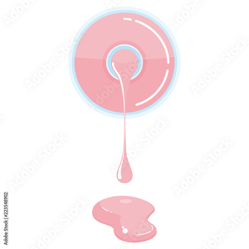Nail varnish drips from the bottle. Means for the care of nails. Beauty and hygiene of women hands. Flat vector cartoon illustration. Objects isolated on white background.