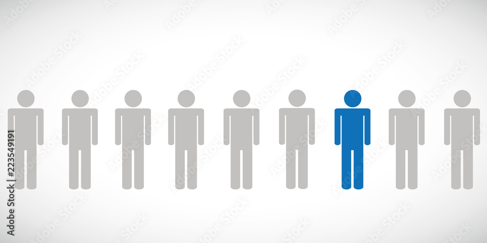one blue individaul person between other pictogram one blue individaul person between other pictogram
