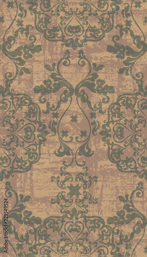 Vintage Baroque damask ornament pattern Vector vertical. Royal decor. Imperia...