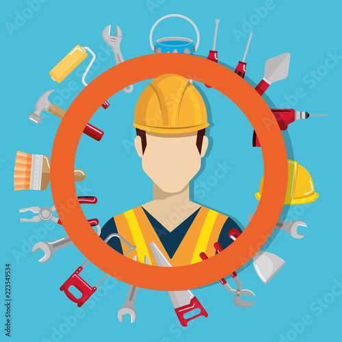 builder character with construction equipment