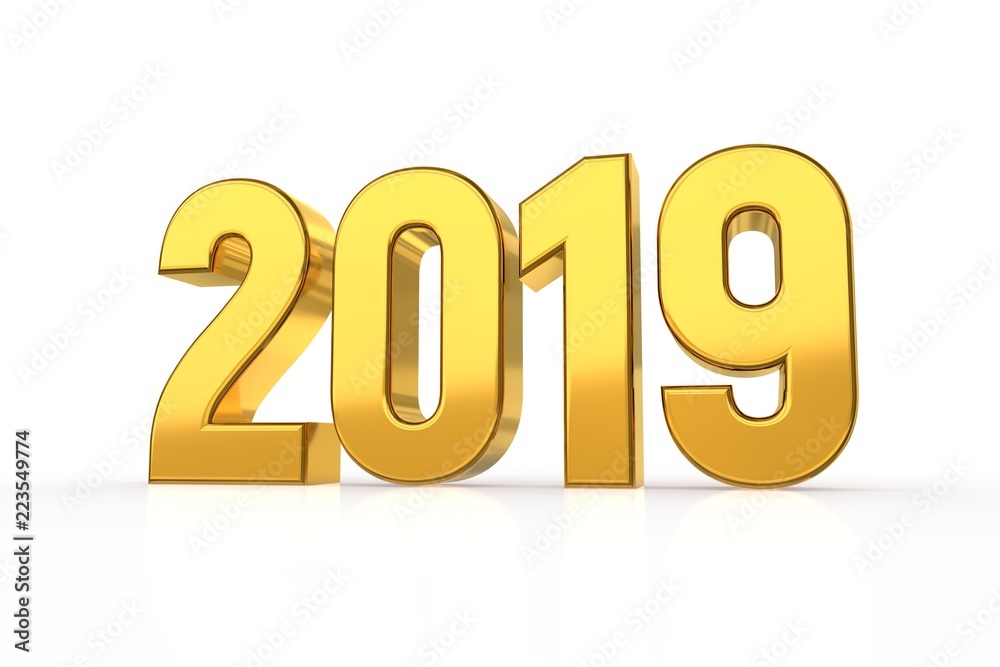2019 Golden Numbers isolated on white background. Happy New Year 2019. 3D Illustration. 2019 Golden Numbers isolated on white background. Happy New Year 2019. 3D Illustration.