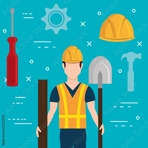 builder character with construction equipment