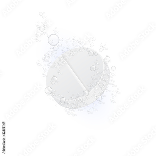 Effervescent tablet with water bubbles, vector illustration