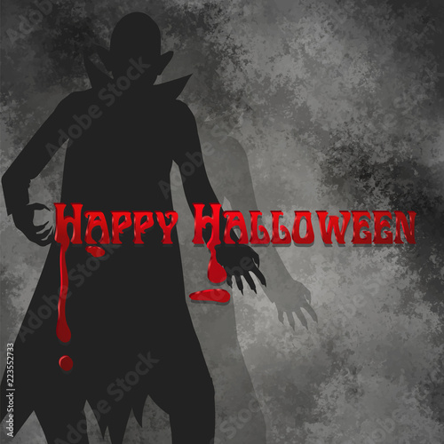 Halloween background with dracula silhouette and bloody text