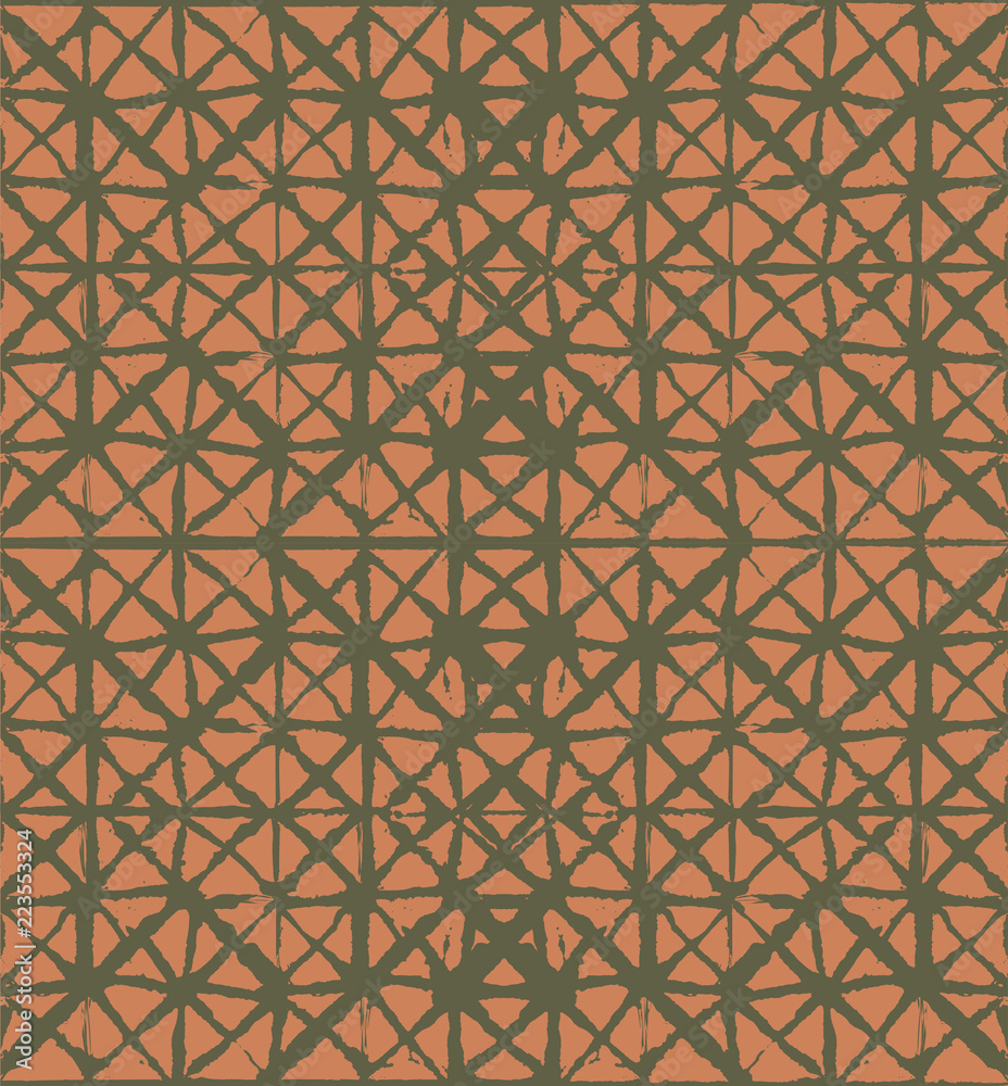 Obraz premium Traditional Japan Tie Dye Ornament Organic Kimono Vector Seamless Pattern. Asian Fashion Fabric Watercolour Batik Print, Wabi Sabi Ikat Geo Texture. Hand Painted Shibori Geometric Seamless Background.