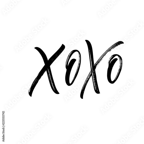 Xo xo card. Hand drawn brush style modern calligraphy. Vector illustration of handwritten lettering.  photo