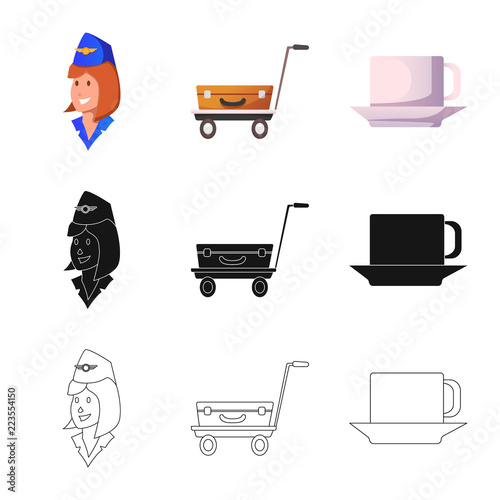 Vector illustration of airport and airplane icon. Set of airport and plane stock symbol for web.
