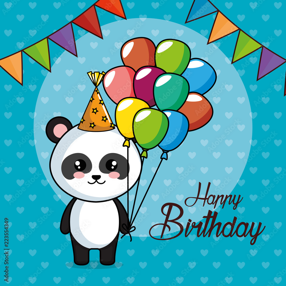 Fototapeta premium happy birthday card with panda bear
