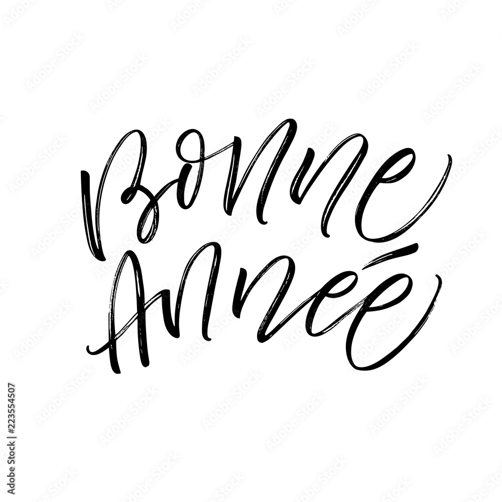 Bonne Annee phrase. Happy New year in french. Hand drawn vector modern calligraphy. Ink illustration. Happy holidays poster. Bonne Annee phrase. Happy New year in french. Hand drawn vector modern calligraphy. Ink illustration. Happy holidays poster.