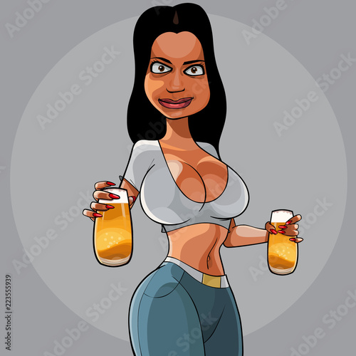 cartoon attractive woman holding glasses in hands
