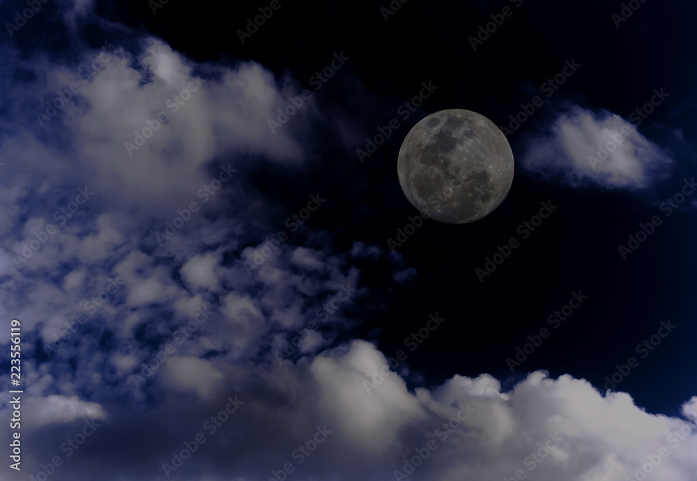 Attractive photo of super moon background night sky with cloudy and bright full moon.  The moon were NOT furnished by NASA.