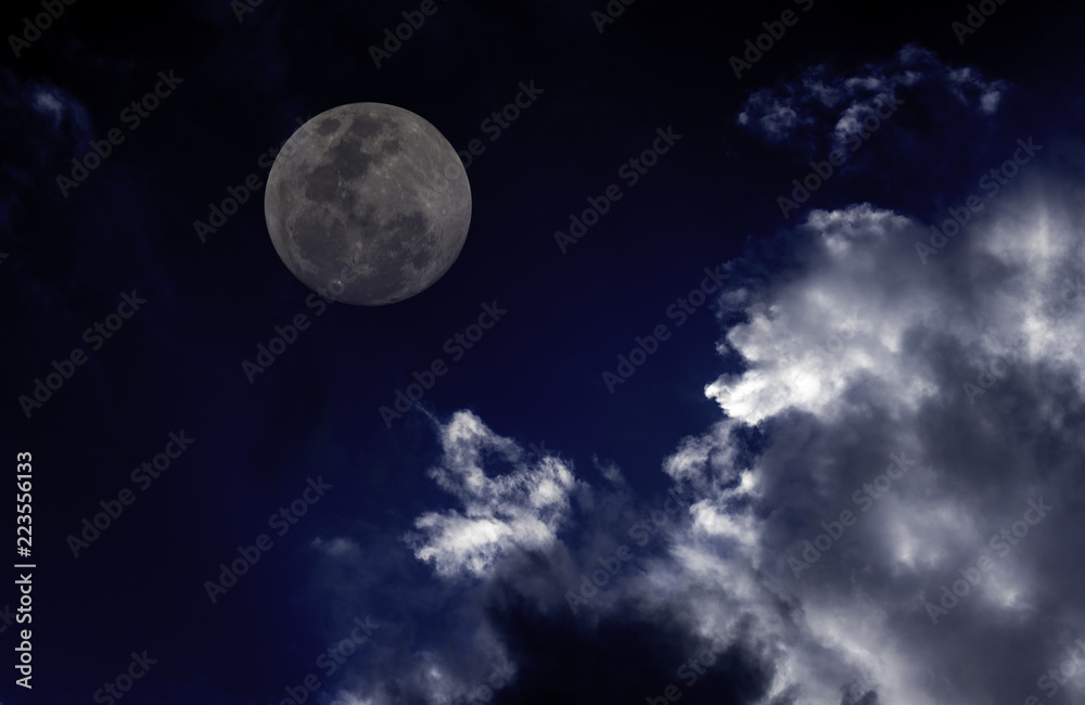 Attractive photo of super moon background night sky with cloudy and bright full moon.  The moon were NOT furnished by NASA.