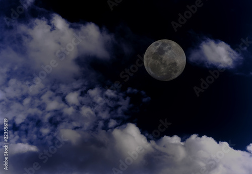 Attractive photo of super moon background night sky with cloudy and bright full moon. The moon were NOT furnished by NASA.