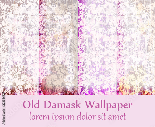 Old Damask ornament Vector set backgrounds. Stylish patterns with stains deco...