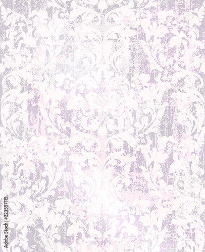 Old Damask ornament Vector glossy background. Stylish patterns with stains de...