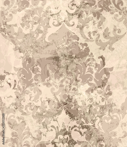 Vintage Damask ornament Vector background. Stylish patterns with stains decor...