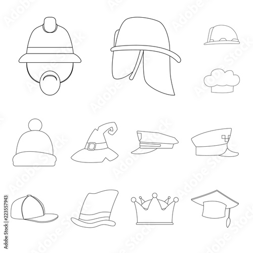 Vector design of headgear and cap symbol. Set of headgear and accessory stock symbol for web.