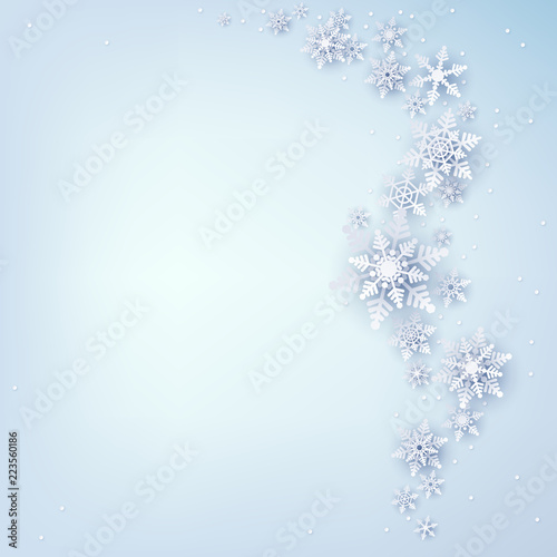 Winter background with beautiful snowflakes. Christmas decoration.