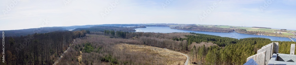 Panoramic view over the german Möhnesee lake