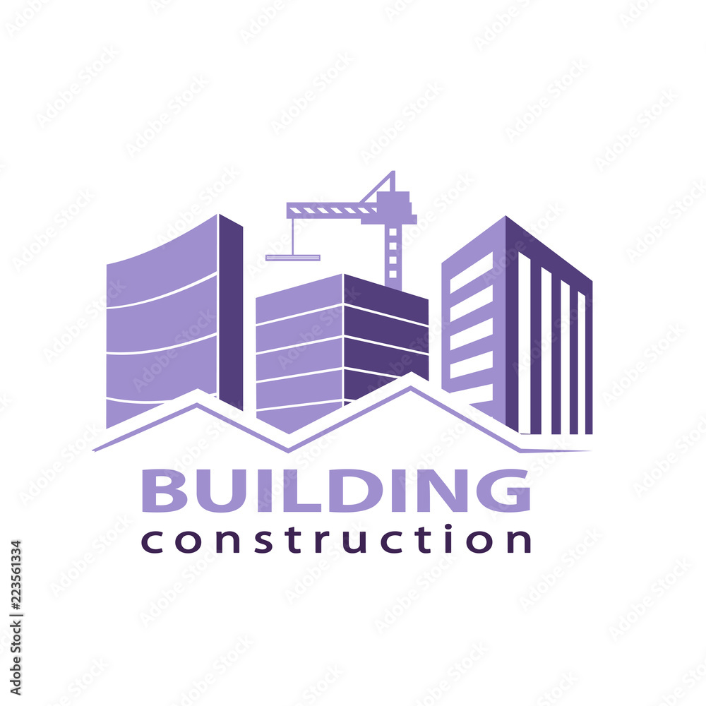 Construction working industry concept. Building construction logo in violet. Stock vector. Vector illustration EPS10.