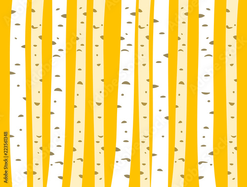 Autumn aspen grove, seamless tileable background pattern. Birch or aspen trees with yellow leaves. Vector illustration.