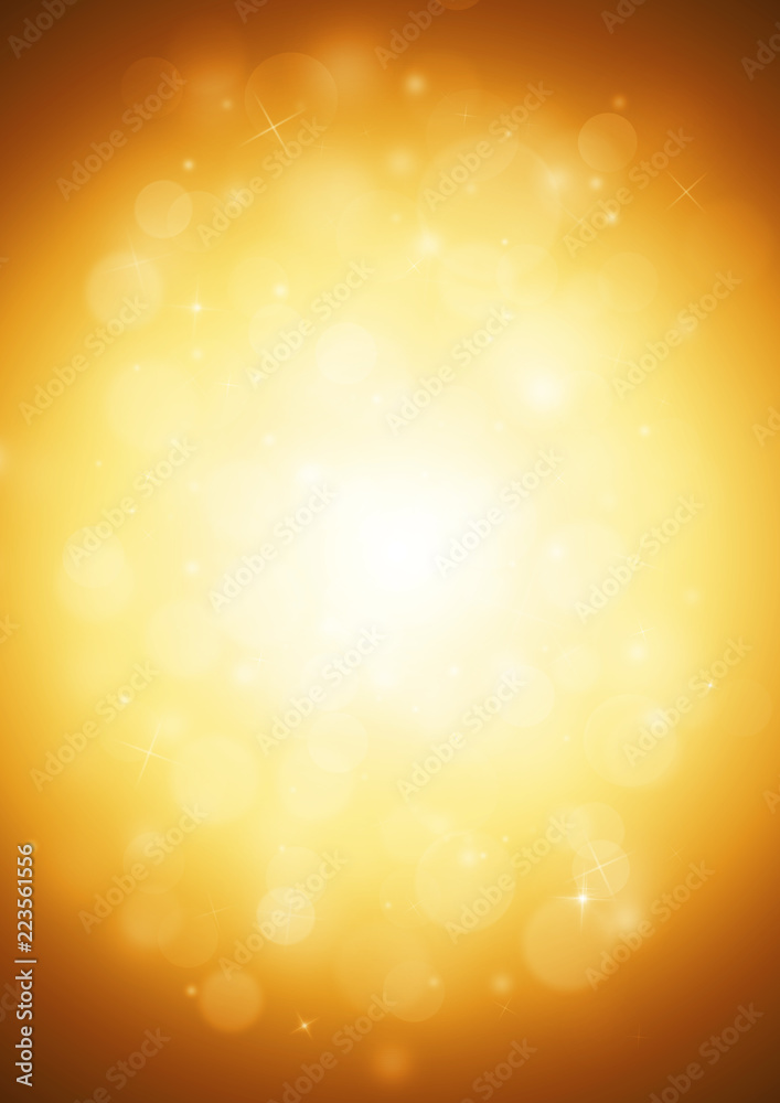 Obraz premium Złote promienie blask światła z bokeh elegancki pokaz na scenie abstrakcyjne tło. Pył iskrzy tło.