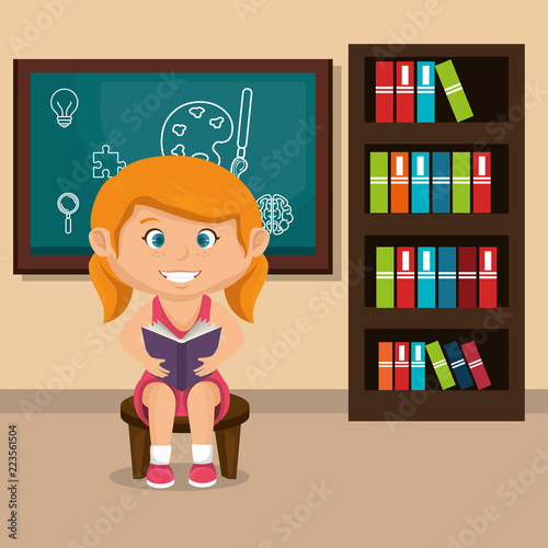 little schoolgirl with chalkboard