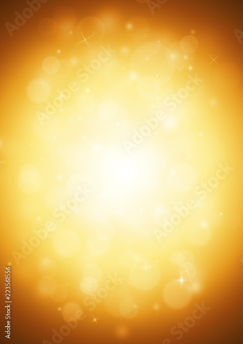 Gold sparkle rays lights with bokeh elegant show on stage abstract background. Dust sparks background.
