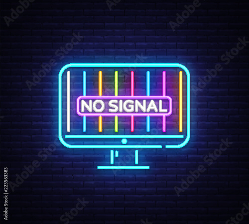 No Signal TV neon sign vector. Error no signal Design template neon sign, light banner, neon signboard, nightly bright advertising, light inscription. Vector illustration