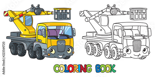 Funny telescopic boom lift car. Coloring book