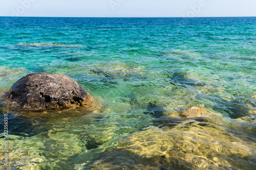 Bruce Peninsula shoreline at Cyprus Lake National Park Ontario on a sunny day