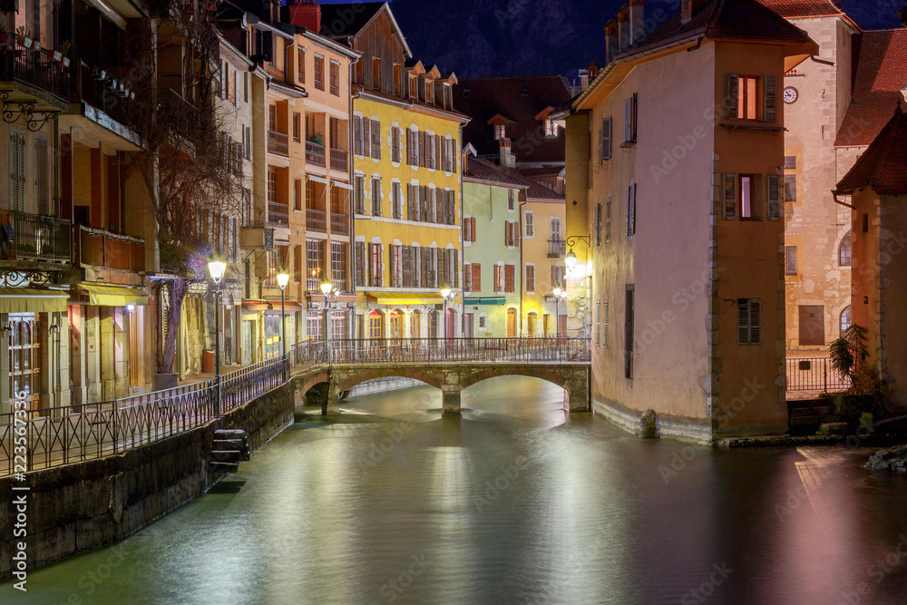 Annecy. Old city at night.