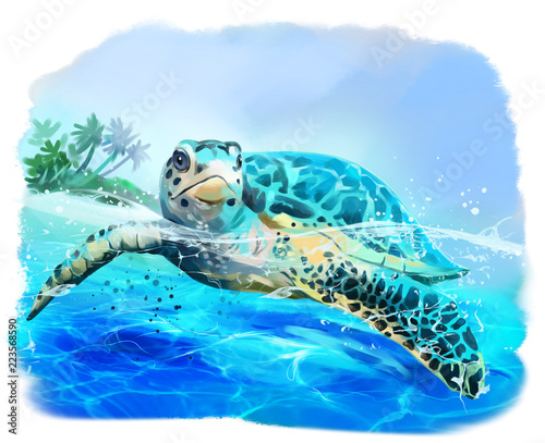 Sea turtle floats watercolo...