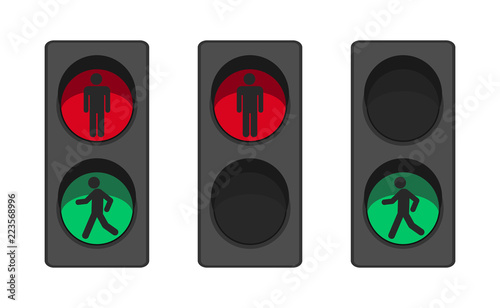 Pedestrian traffic light with human silhouette flat vector. Red and green stoplight
