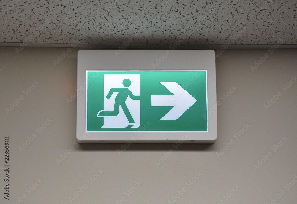 Evacuation sign inside the building Evacuation sign inside the building