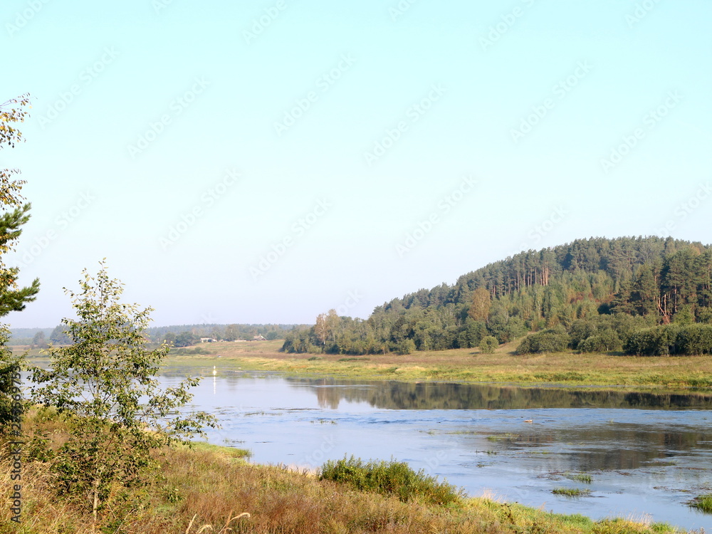 river landscape in the autumn sunny morning river landscape in the autumn sunny morning