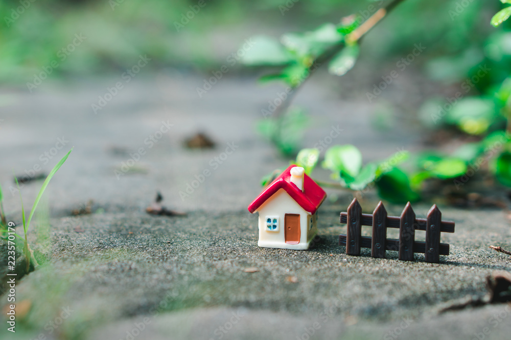 Miniature house on nature background using as family and property concept