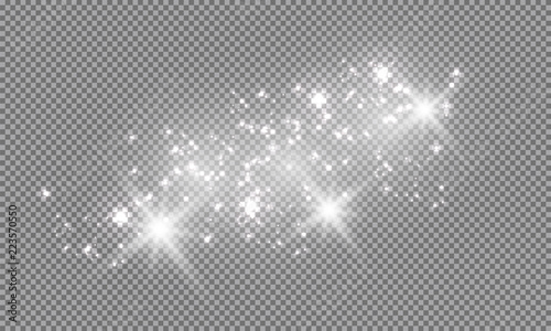 White sparks glitter special light effect. Vector sparkles on transparent background. Christmas abstract pattern. Sparkling magic dust particles