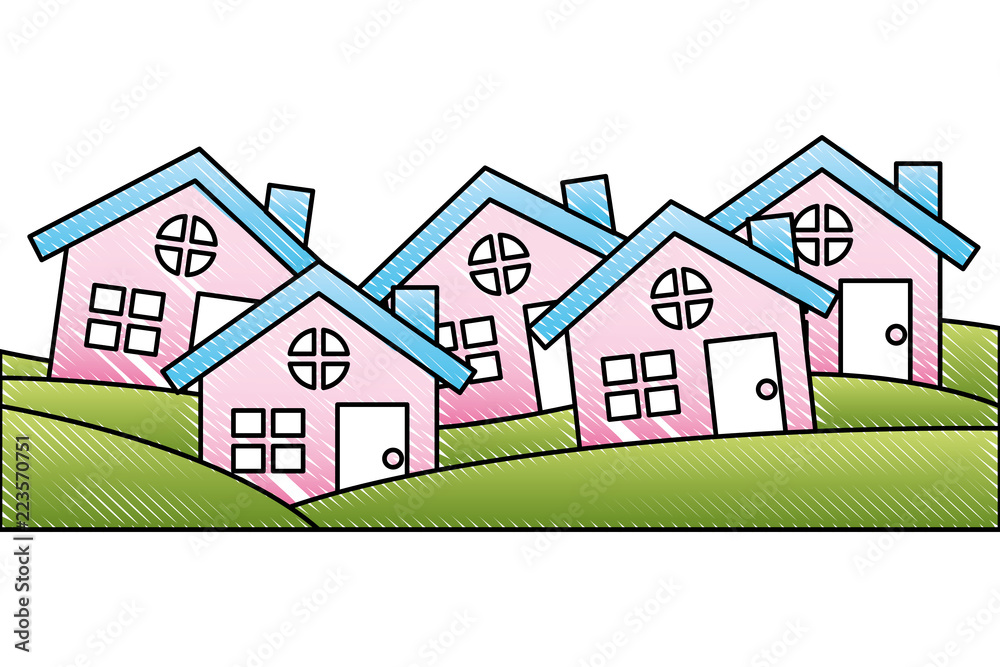 set of residence houses exterior suburban