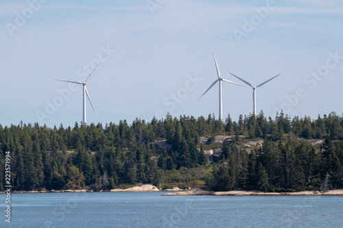 White large Windmills in Vinalhaven, Maine