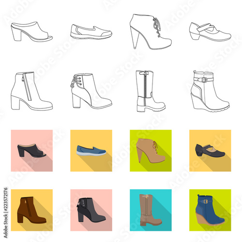 Vector design of footwear and woman logo. Collection of footwear and foot stock vector illustration.