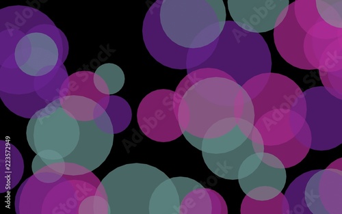 Multicolored translucent circles on a dark background. Red tones. 3D illustration