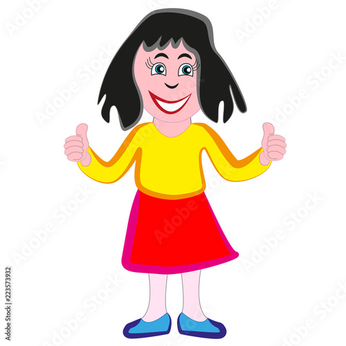 Cheerful smiling woman isolated by white background.