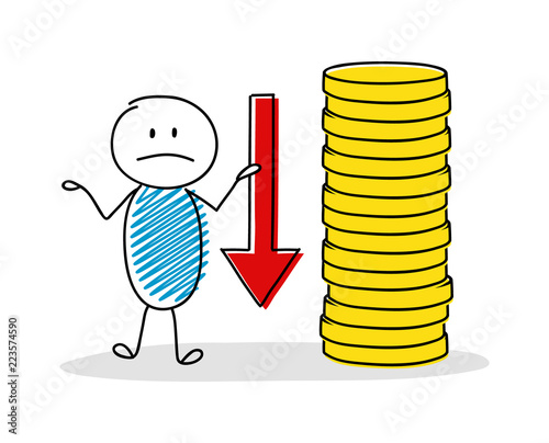 Funny hand drawn businessman showing money stack. Vector.