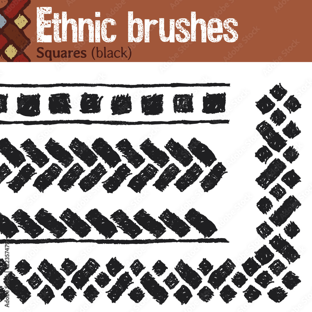 Squares (black). 4 pattern brushes for Illustrator in tribal style